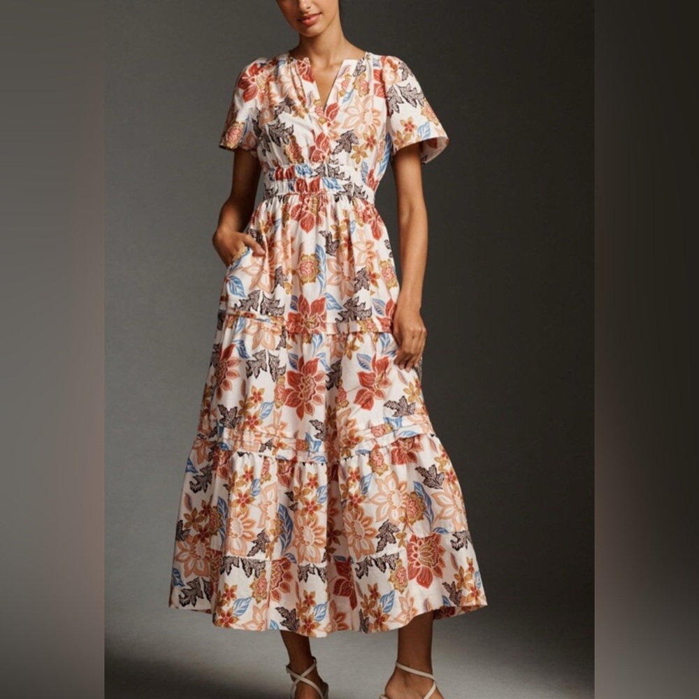 Anthropologie The Somerset Maxi Dress In Bontanical Motiff Size LP